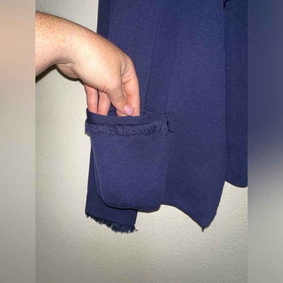 J. McLaughlin women’s blue fringe detail open sweater cardigan M fall office - Picture 5 of 8